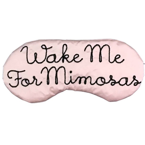 Wake Me For Mimosas Satin Sleep Eye Mask in Blush and Black Il_570xn