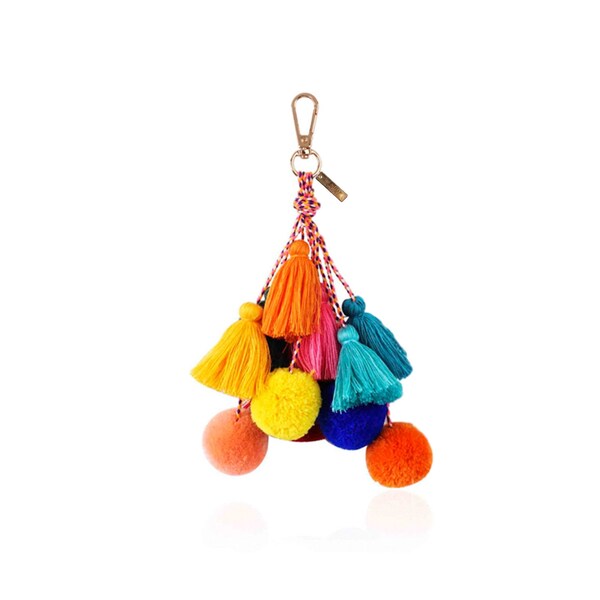 Poolside Pom Pom and Tassel Bag Charm Keychain