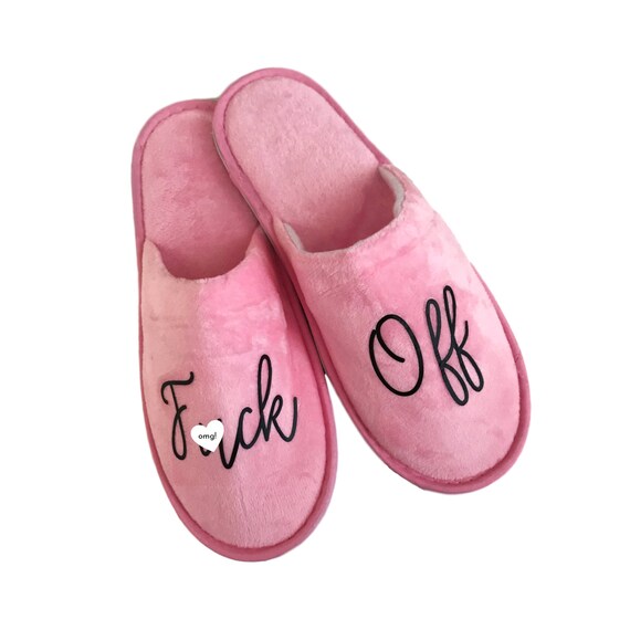 Mature! Pink Velour F*ck Off Slippers Il_570xn
