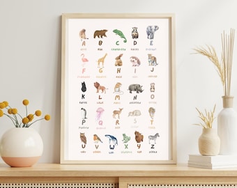 ABC Letters Poster Animals Alphabet German | Picture Children's Room Learning Poster Wall Picture Animal Alphabet Children Decoration Learning Kindergarten Elementary School