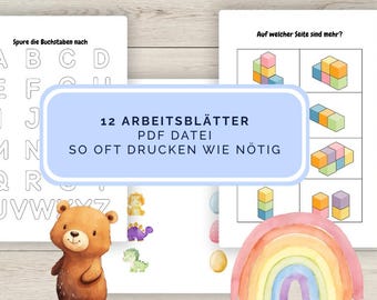 Worksheets for children | Learning materials | Learning sheets for daycare and preschool | Digital worksheets | ABC | Puzzles for kindergarten learning numbers and letters