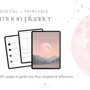 Printable Moon Planner Digital Journal – 25+ Page PDF for Lunar Tracking, Self Care, Manifestation, Goodnotes, Reflection – Instant Download