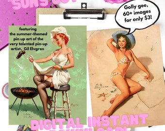 Sun's Out, Gil Elvgren Summer and Sun Pin Up Girl Photo Collection, digital download, INSTANT download, printable, 60+ images included!