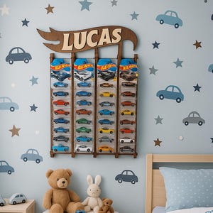Wooden Car Display Shelf for Kids, Matchbox Car Organizer Wall Mount, Diecast Toy Storage Rack, Custom Car Holder Display for Boys