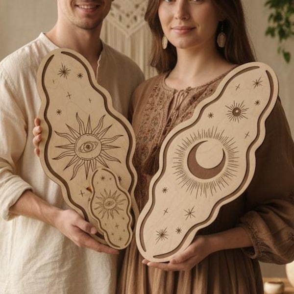 Sun and Moon Wall Art,Celestial Wall Decor,Sun Moon Wood Art,Boho Celestial Decor,Wooden Sun and Moon Art,Boho Wall Art,Cosmic Wall Decor