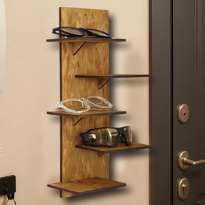 Custom sunglasses holder, Wooden sunglasses organizer wall mount, Sunglasses display rack, Eyewear shelf, Personalized glasses stand
