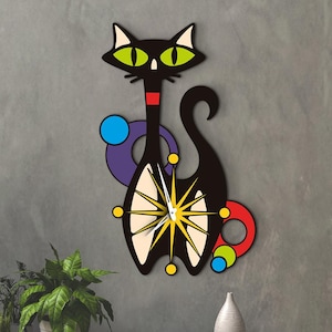 Atomic Cat Clock, MCM Wall Clock, Mid Century Clock, Vintage Wall Clock, Modern Wall Clock, Large Wall Clock, Oversized Wall Clock