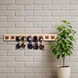 Wooden sunglass holder for wall, Sunglasses display rack, Wall mounted eyewear organizer, Eyeglass hanger shelf, Sunglass storage