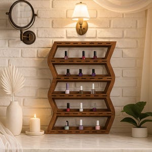 Nail polish rack wall mounted, Wooden nail polish display shelf, Nail polish wall organizer, Nail polish holder wood, Nail studio decor rack