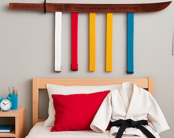 Estante de madera para cinturones de artes marciales, expositor de cinturones de karate para niños, soporte de pared para cinturones de taekwondo, organizador de cinturones, idea de regalo personalizada.