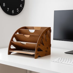 Wood Desk Organizer, Office Desk Organizer Wood, Desktop Document Holder, A4 Paper Organizer, Minimalist File Organizer, Magazine Rack