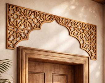 Marokkanischer Türbogen, marokkanische Wandpaneele, islamische Wandkunst, Holzwandpaneel, marokkanisches Gitter, Heilige Geometrie, Holzakzentwand