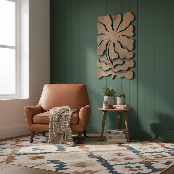 Mid Century Modern Wall Art, Abstract Wood Flower Decor, Boho Bedroom Wall Hanging, Large Wooden Sculpture, Retro Living Room Art