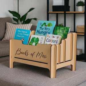 Kids Book Organizer,Wooden Book Rack,Personalized Book Bin,Toddler Book Shelf,Montessori Bookshelf,Nursery Book Holder,Engraved Book Box