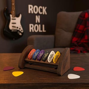 Hölzerner Gitarren-Plektrum-Halter, Gitarren-Plektrum-Ausstellungsstand, kundenspezifischer Plektrum-Organizer, Plektrum-Aufbewahrungsbox, Gitarrenzubehör-Etui, Plektrum-Rack-Holz