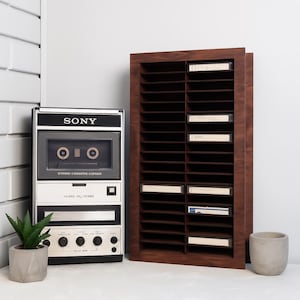 Wood Cassette Tape Holder, Cassette Tape Storage Rack, Tape Display Shelf, Cassette Organizer, Retro Tape Rack, Audio Cassette Stand