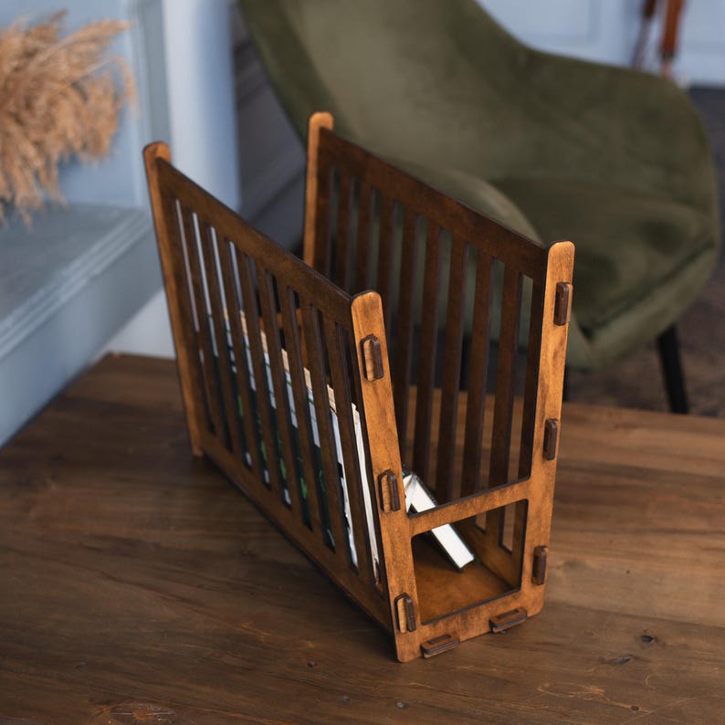 Wooden Magazine Rack, Floor Magazine Rack, Rustic Magazine Holder ...