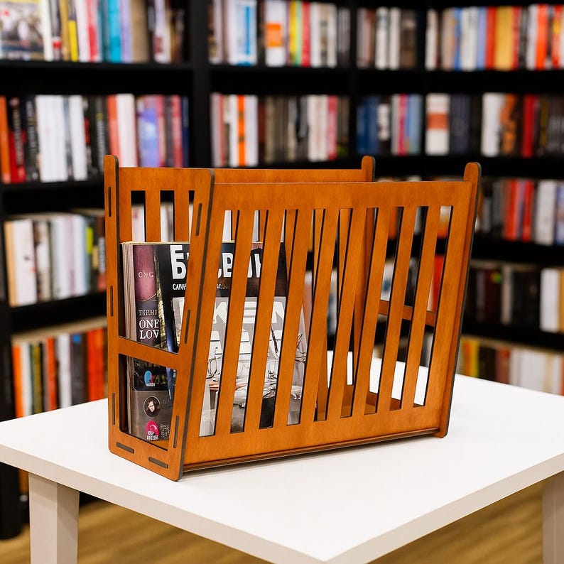 Wooden Magazine Rack, Floor Magazine Rack, Rustic Magazine Holder ...