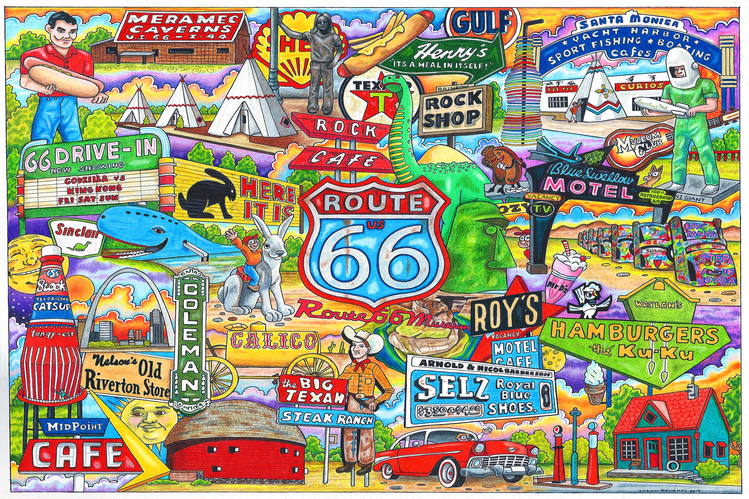 Route 66 Postcards and Stickers Set, Signed Art - Etsy