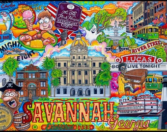 Savannah, Georgia Postcards Pack of 50 signed by the artist/vacation/travel