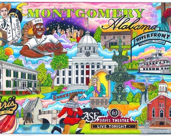 Montgomery, Alabama Postcards Pack of 50 signed by artist/Vacation/Travel