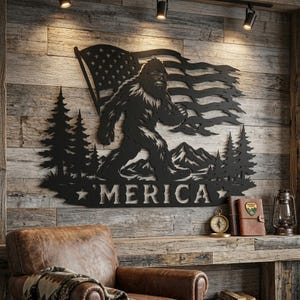 Patriotic Bigfoot SVG | Merica Sasquatch Wall Art | USA Flag Laser Cut File | CNC Plasma Cut Metal Wall Decor Download