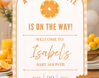 A Little Cutie Is On The Way | Welcome Sign, Orange Citrus Baby Shower, Customizable, Printable Gender Neutral Baby Shower Decor