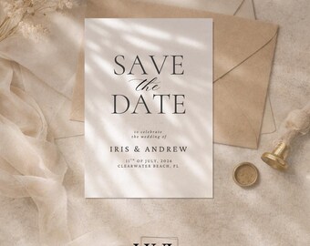 Neutral Save the Date Template | Modern Minimalist Wedding Announcement (Digital Download)