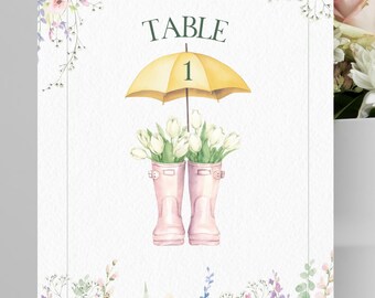 April Showers Bring May Flowers Baby Shower Table Numbers | Printable 5x7 Digital Download