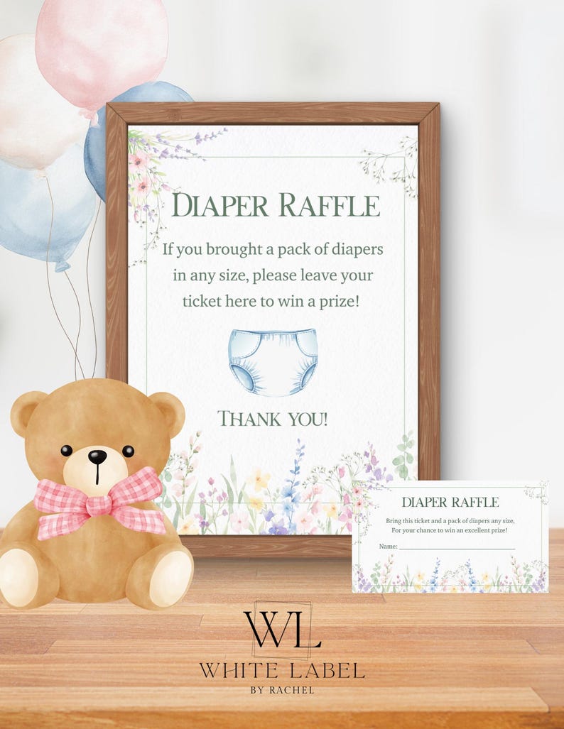 April Showers Bring May Flowers Baby Shower - Diaper Raffle Sign ...