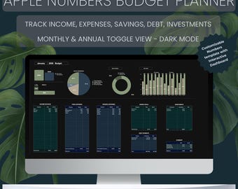 Apple Numbers Budget Template | Income and Expense Tracker for Mac and iPad Dark Mode | Instant Download
