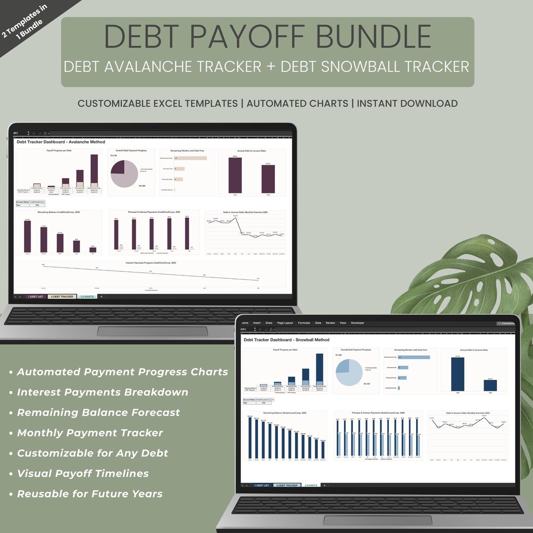 Debt Payoff Tracker Bundle: Excel Snowball & Avalanche Spreadsheet ...