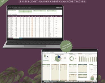 Excel Budget Planner & Debt Avalanche Tracker Bundle | Debt Payoff Spreadsheet | Income Expense Savings Investments Tracker