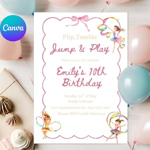 Gymnastics birthday invitation Gymnastic Party Invite Editable Gymnastics Birthday Invitation Gymnastics Party Invitation Template