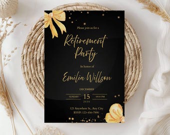 Black and Gold Retirement Party Invitation Template (Digital Download)