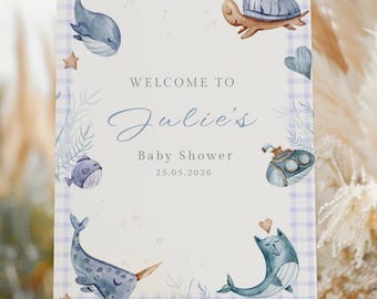 Sea You Soon Baby Shower Welcome Sign, Editable Under the Sea Baby Shower Sign, Beach Baby (Canva Template)