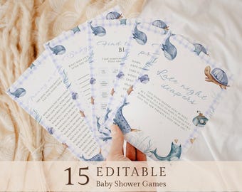 Sea You Soon Baby Shower Games Bundle, Nautical Ocean Printable Activities, Editable Templates