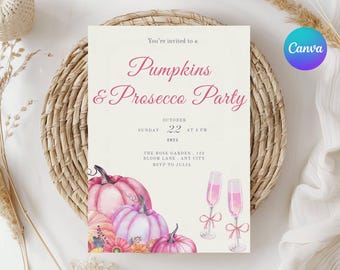 Invitación a fiesta de calabazas y prosecco: invitación editable para una noche de chicas (descarga digital)
