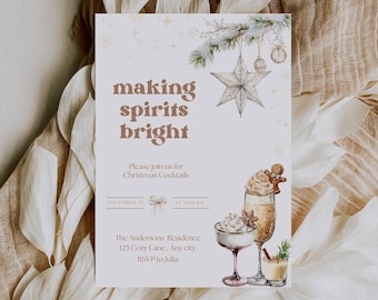 Christmas Cocktail Party Invitation Template Making Spirits Bright Editable Christmas Dinner Invite Digital Download
