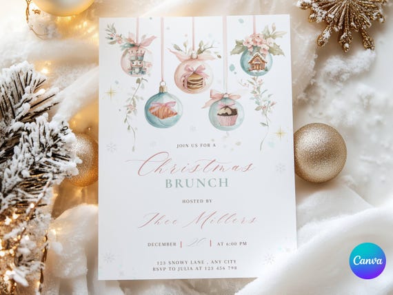 Editable Christmas Brunch Invitation template Holiday Party Invite Christmas Invitation Christmas Breakfast Invite Holiday Brunch Party