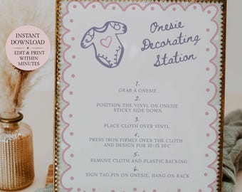 Onesie Decorating Station Sign, Decorate a Onesie Baby Shower Activity,  Editable Template