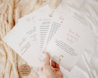 Swan Baby Shower Games Bundle, Printable Blush Pink Baby Shower Games Pack, Digital Download