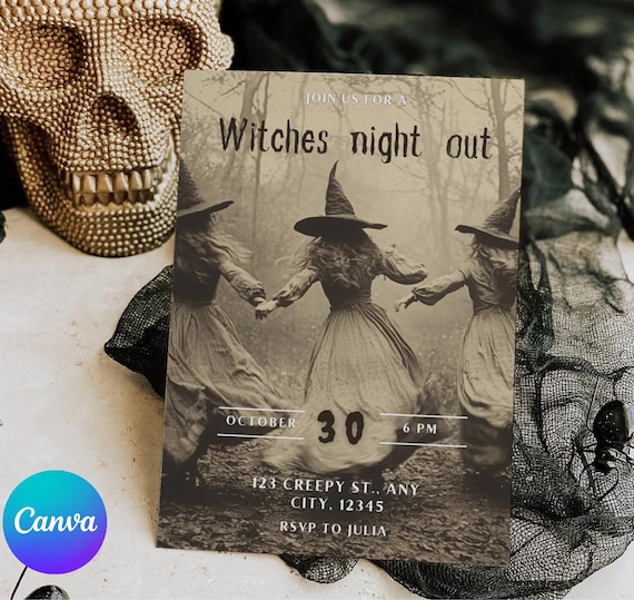 Witches Night Out Halloween Invitation Gothic Vintage Party Invitation Editable Witchcore girls night Instant Download Halloween Girls Night