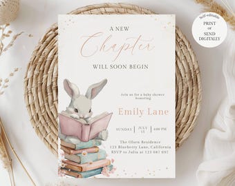 A New Chapter Begins Baby Shower Invitation, Editable Storybook Baby Shower Invite, Book Theme Gender Neutral Baby Shower Party