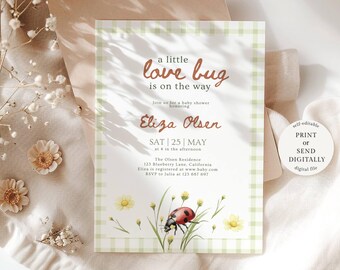 Love Bug Baby Shower Invitation, Editable Ladybug Baby Shower Invite, Digital Download