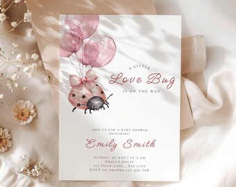 Love bug baby shower invitation, Editable little love bug invite, Digital download