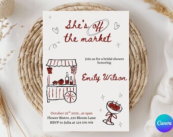 She's Off the Market Bridal Shower Invitation: Hand-Drawn Market Cart (Digital Download)
