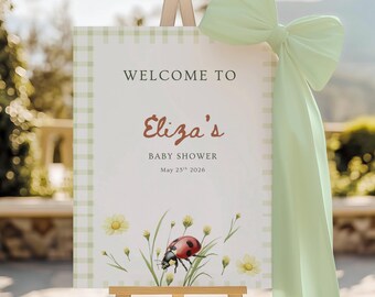 A Little Love Bug Is On The Way Baby Shower Welcome Sign, Gender Neutral ladybug shower sign, Editable template