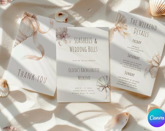 Seashells Wedding Bachelorette Invitation & Itinerary Template (Digital Download)