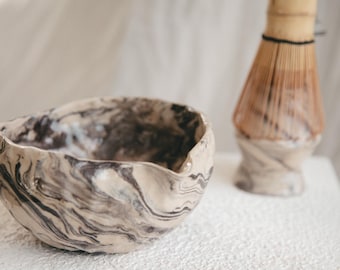 Handmade Stoneware Matcha Set: Pottery Tea Ceremony Bowl & Whisk Holder